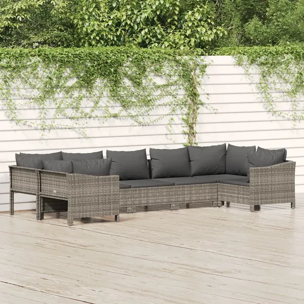 Salon de jardin 7 pcs avec coussins Gris Résine tressée