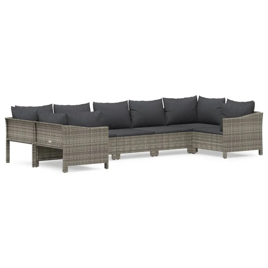 Salon de jardin 7 pcs avec coussins Gris Résine tressée - 2