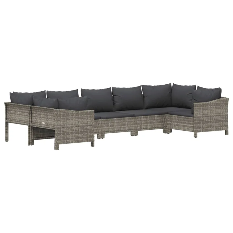 Salon de jardin 7 pcs avec coussins Gris Résine tressée - 3
