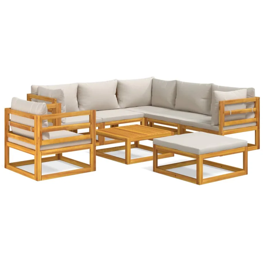 Salon de jardin 8 pcs avec coussins gris clair bois massif - 2