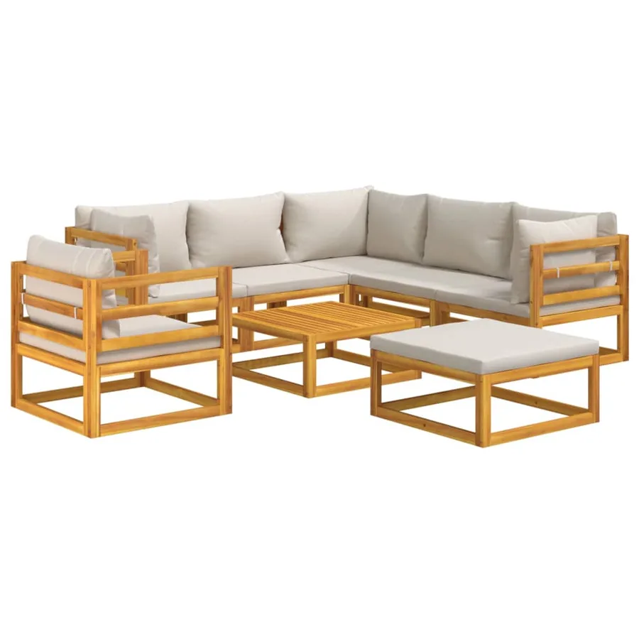 Salon de jardin 8 pcs avec coussins gris clair bois massif - 3