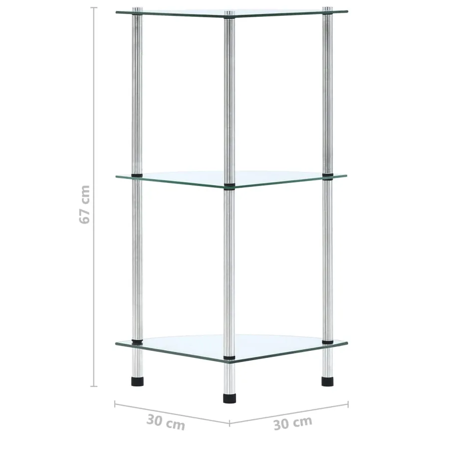 Étagère 3 niveaux Transparent 30x30x67 cm Verre trempé - 6
