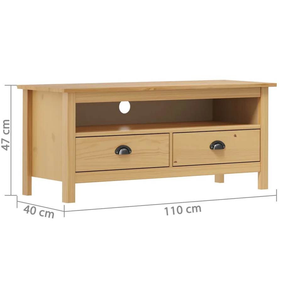 Meuble TV Hill Range Marron miel 110x40x47cm Bois de pin solide - 4