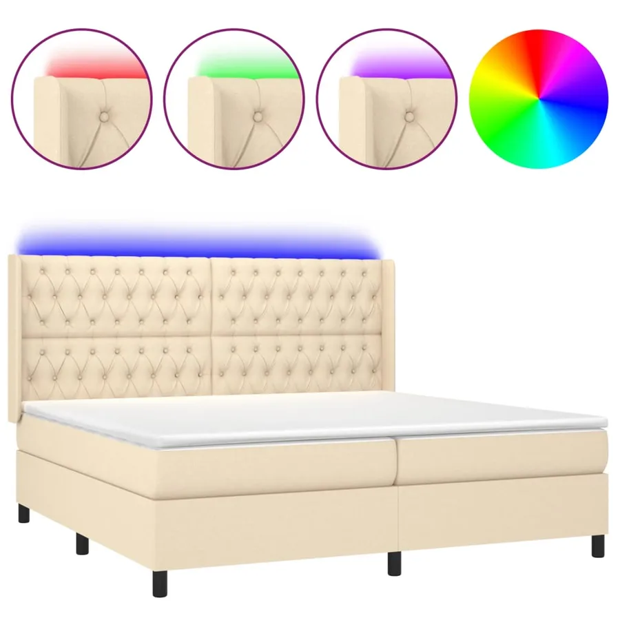 Sommier à lattes de lit matelas et LED Crème 200x200 cm Tissu - 2