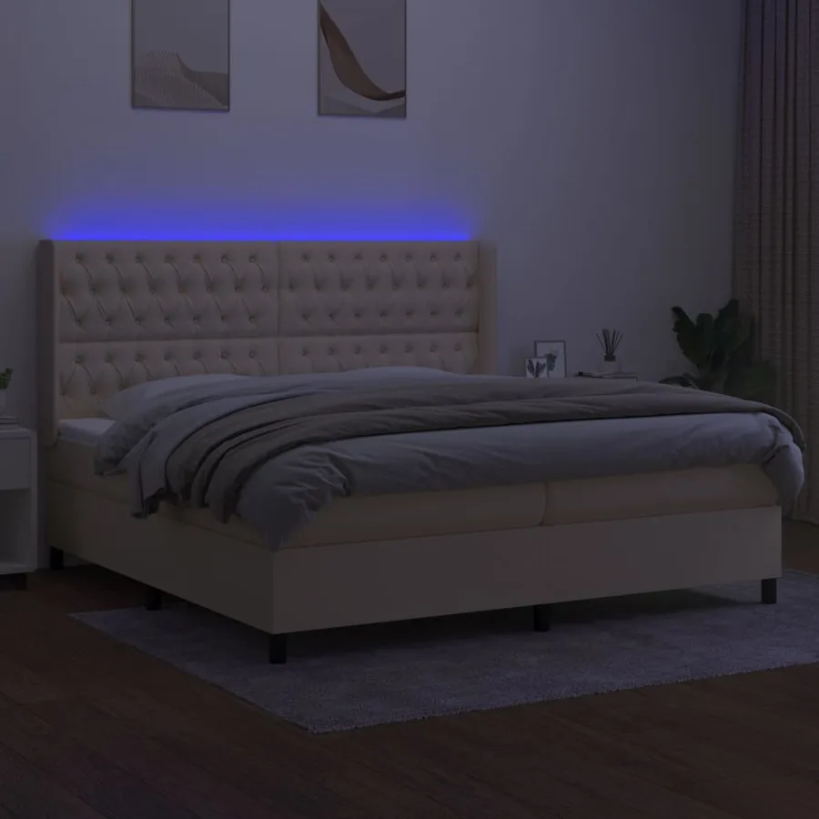 Sommier à lattes de lit matelas et LED Crème 200x200 cm Tissu - 3