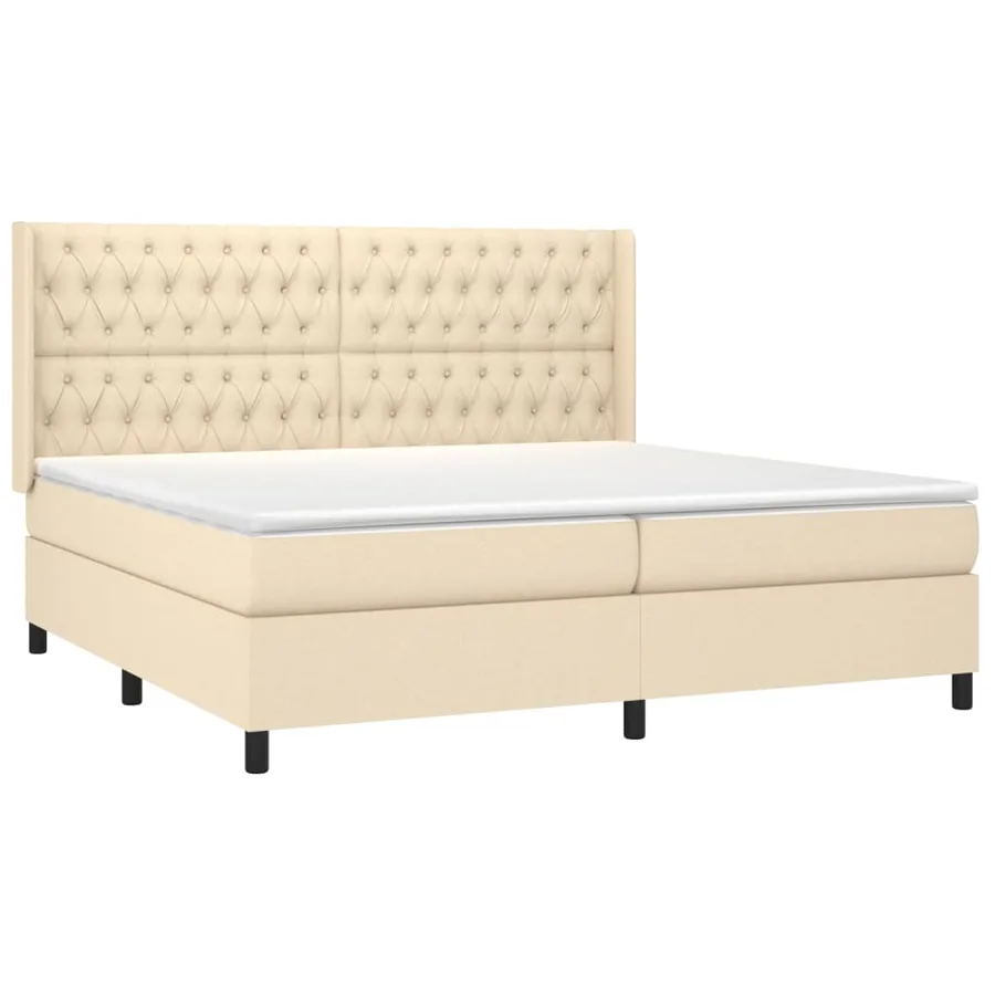 Sommier à lattes de lit matelas et LED Crème 200x200 cm Tissu - 4