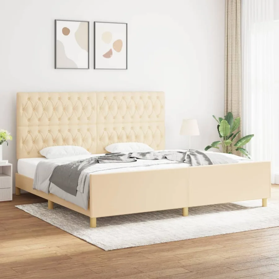 Cadre de lit sans matelas et tête de lit crème 200x200 cm tissu