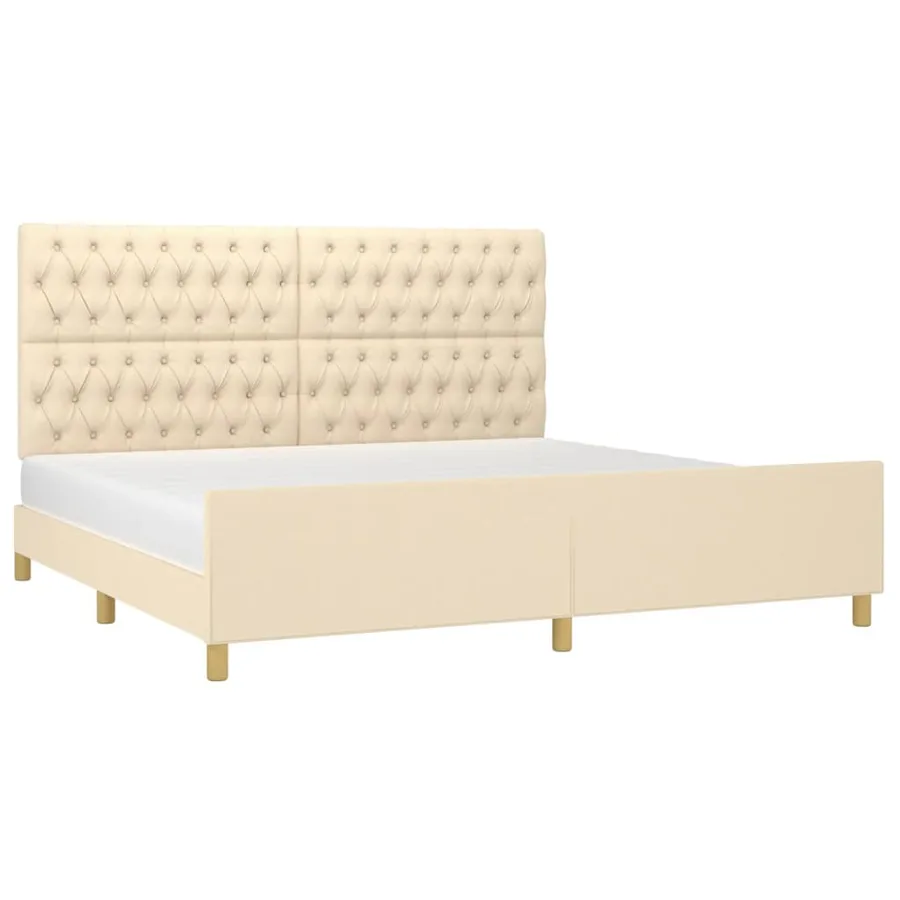 Cadre de lit sans matelas et tête de lit crème 200x200 cm tissu - 3