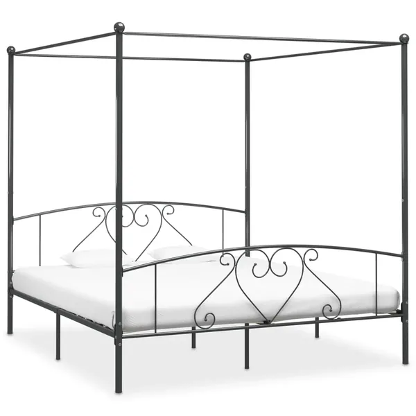Cadre de lit à baldaquin sans matelas gris métal 180x200 cm