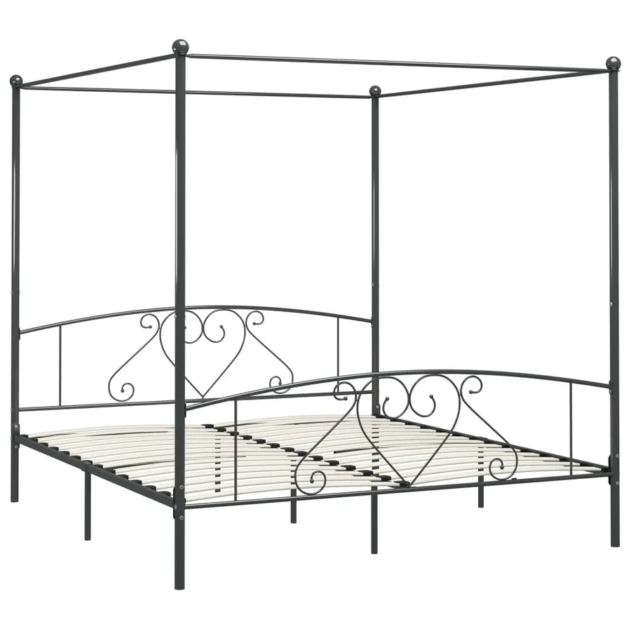 Cadre de lit à baldaquin sans matelas gris métal 180x200 cm - 2