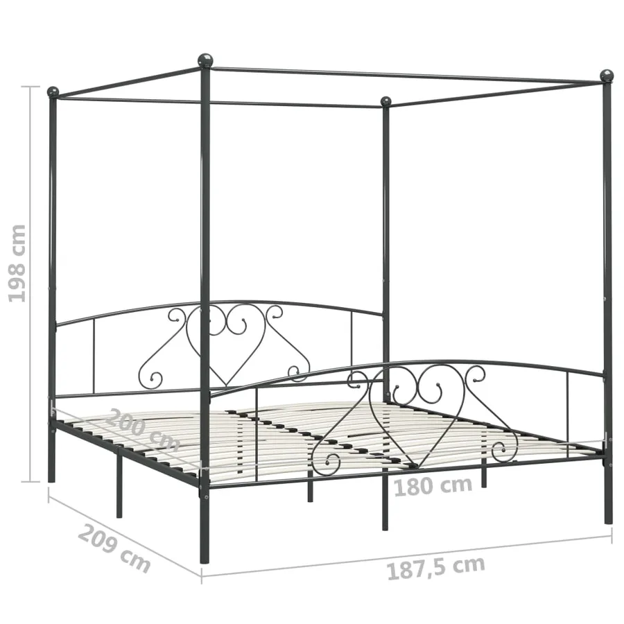 Cadre de lit à baldaquin sans matelas gris métal 180x200 cm - 5
