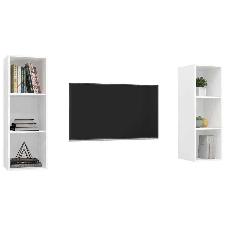 Meubles TV muraux 2 pcs Blanc Bois d'ingénierie - 3