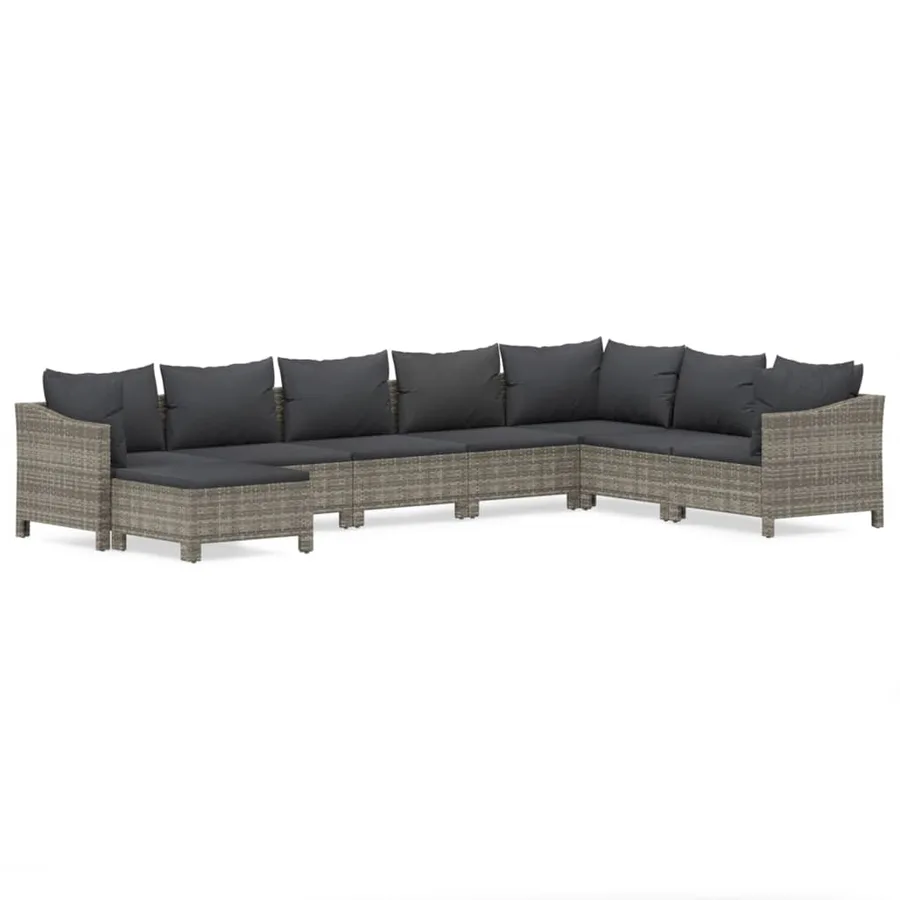 Salon de jardin 8 pcs avec coussins Gris Résine tressée - 2