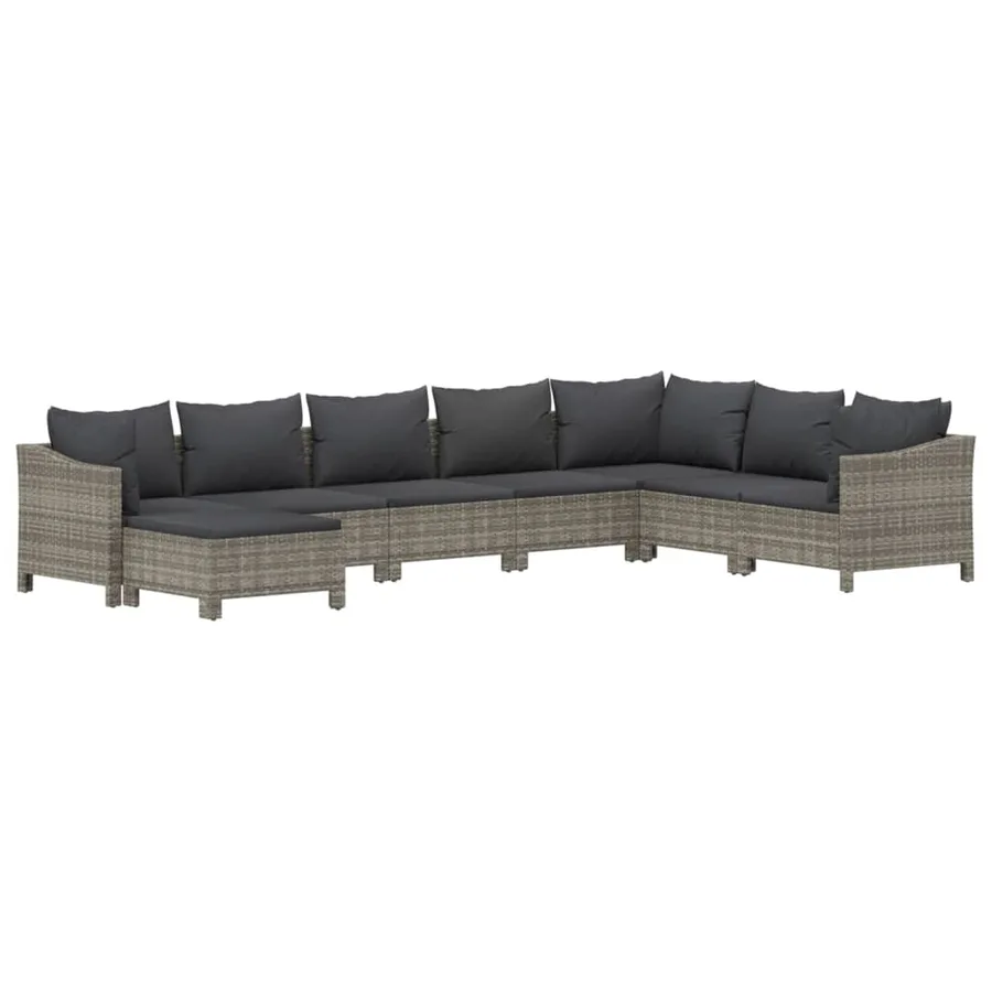 Salon de jardin 8 pcs avec coussins Gris Résine tressée - 3