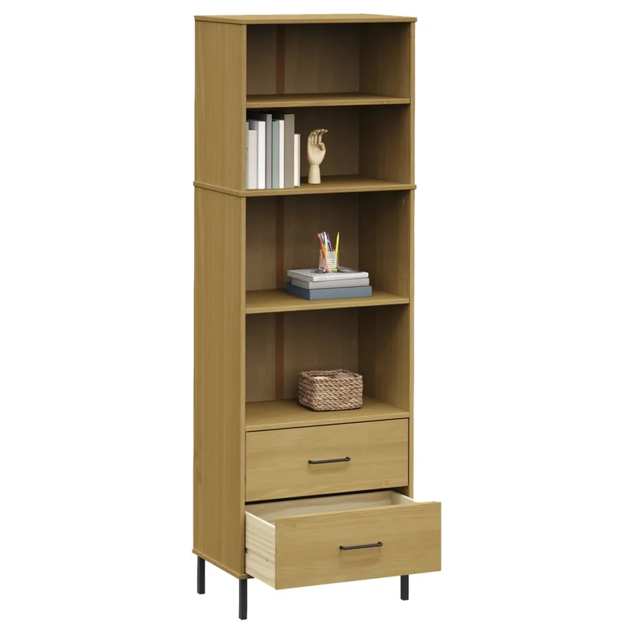 Bibliothèque à 2 tiroirs Marron 60x35x180 cm Bois massif OSLO - 3