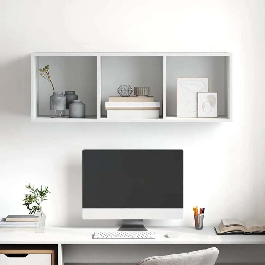 Meuble TV mural Blanc 37x37x107 cm Bois d’ingénierie - 3
