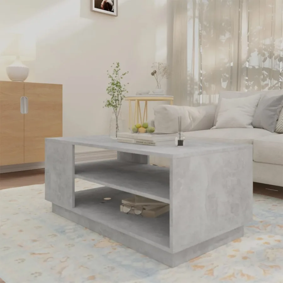 Table basse gris béton 102x55x43 cm bois d'ingénierie - 3