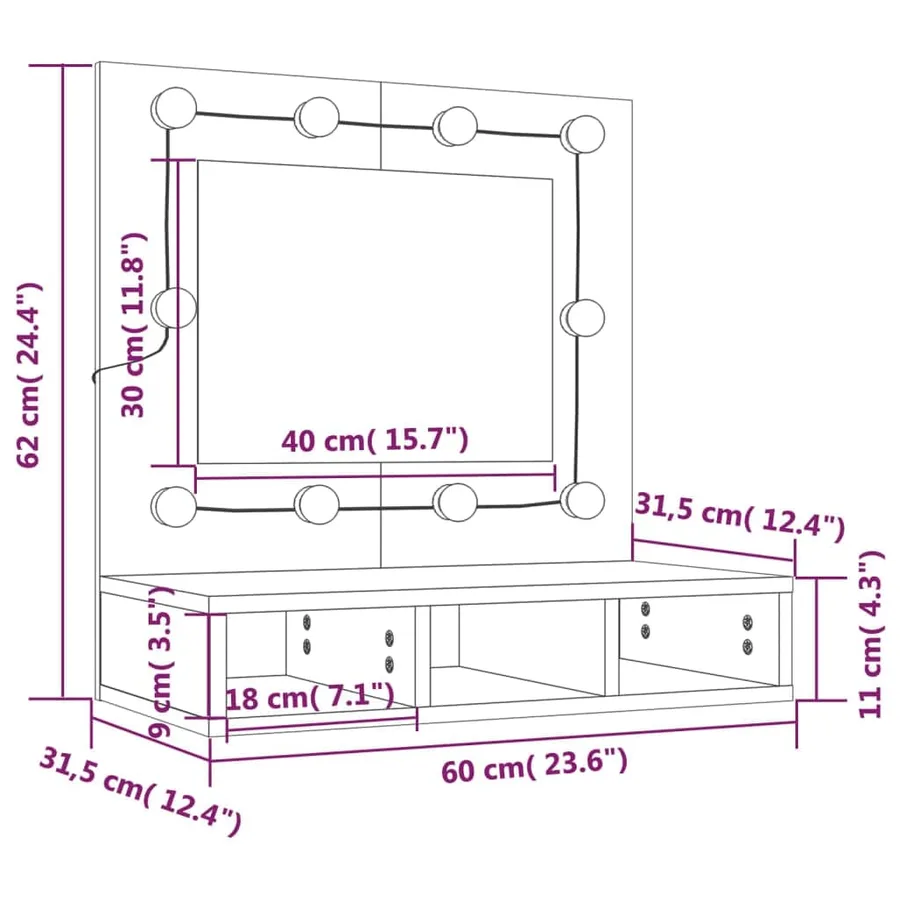 Armoire à miroir avec LED blanc 60x31,5x62 cm - 15