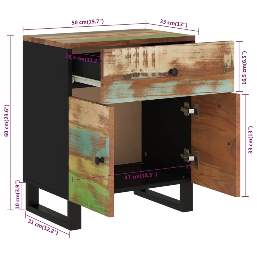 Table de chevet 50x33x60cm Bois de récupération et d'ingénierie - 8