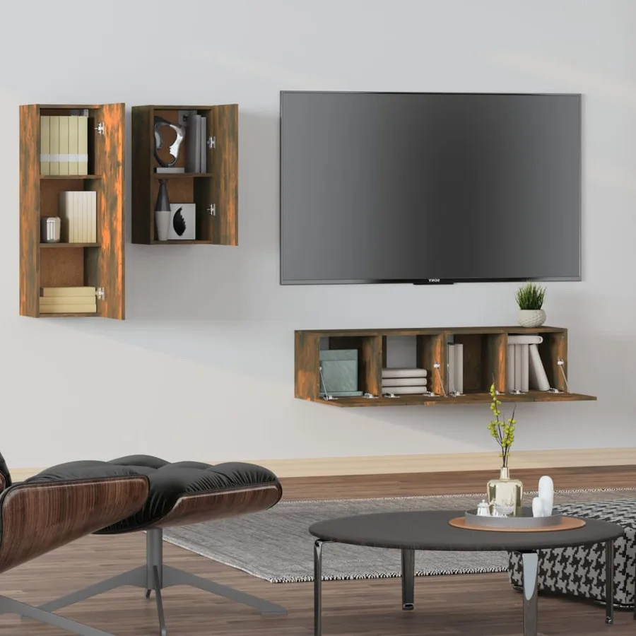 Ensemble de meubles TV 4 pcs Chêne fumé Bois d'ingénierie - 3