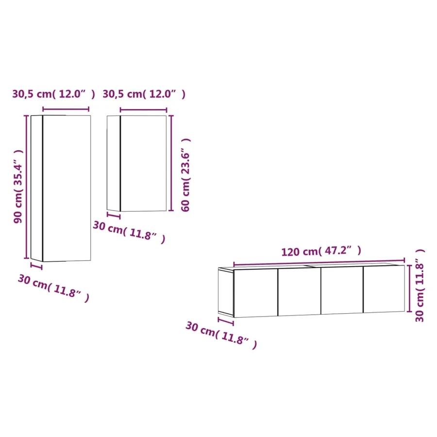Ensemble de meubles TV 4 pcs Chêne fumé Bois d'ingénierie - 7