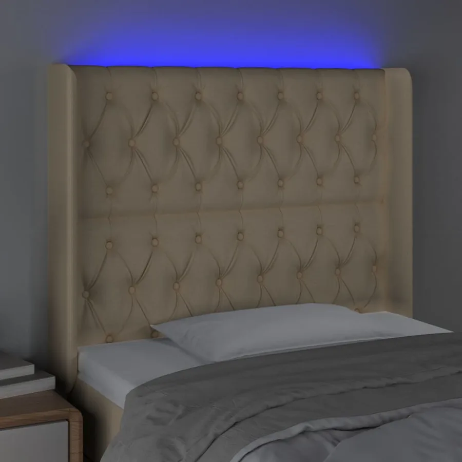 Tête de lit à LED Crème 103x16x118/128 cm Tissu - 4