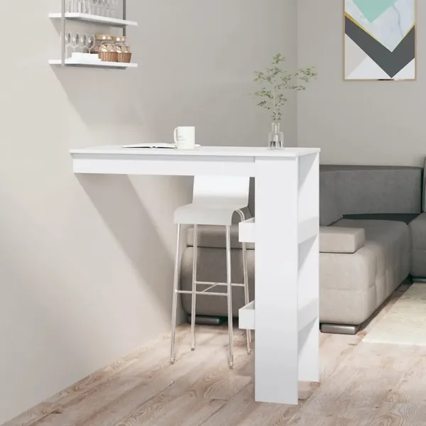 Table bar mural Blanc Brillant 102x45x103,5cm Bois d'ingénierie