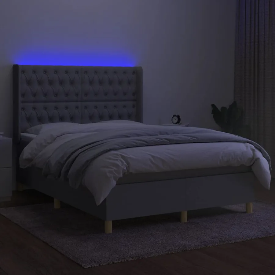 Sommier à lattes de lit matelas LED Gris clair 140x190 cm Tissu - 3