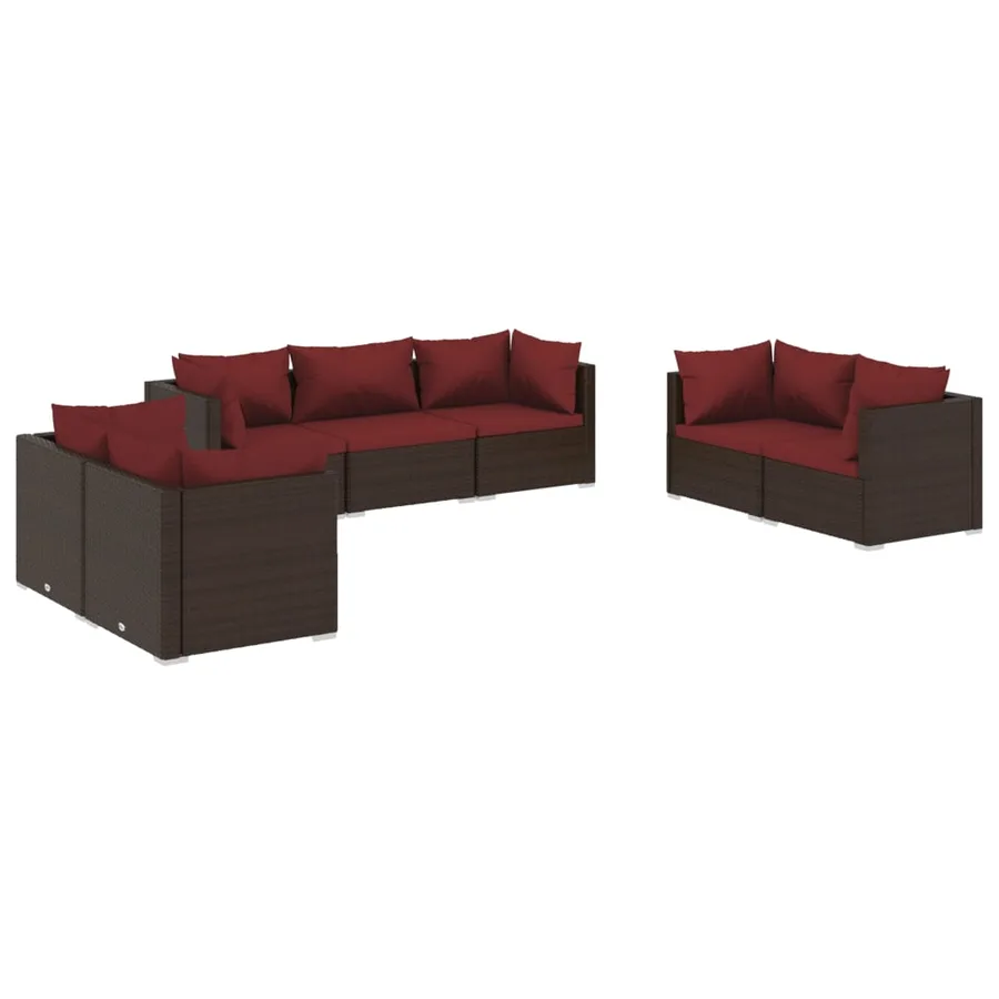 Salon de jardin 7 pcs avec coussins Résine tressée Marron - 2