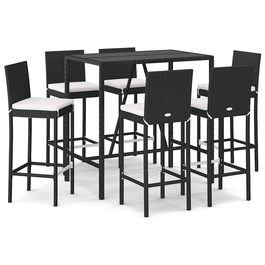 Ensemble de bar de jardin 7 pcs avec coussins noir poly rotin - 2