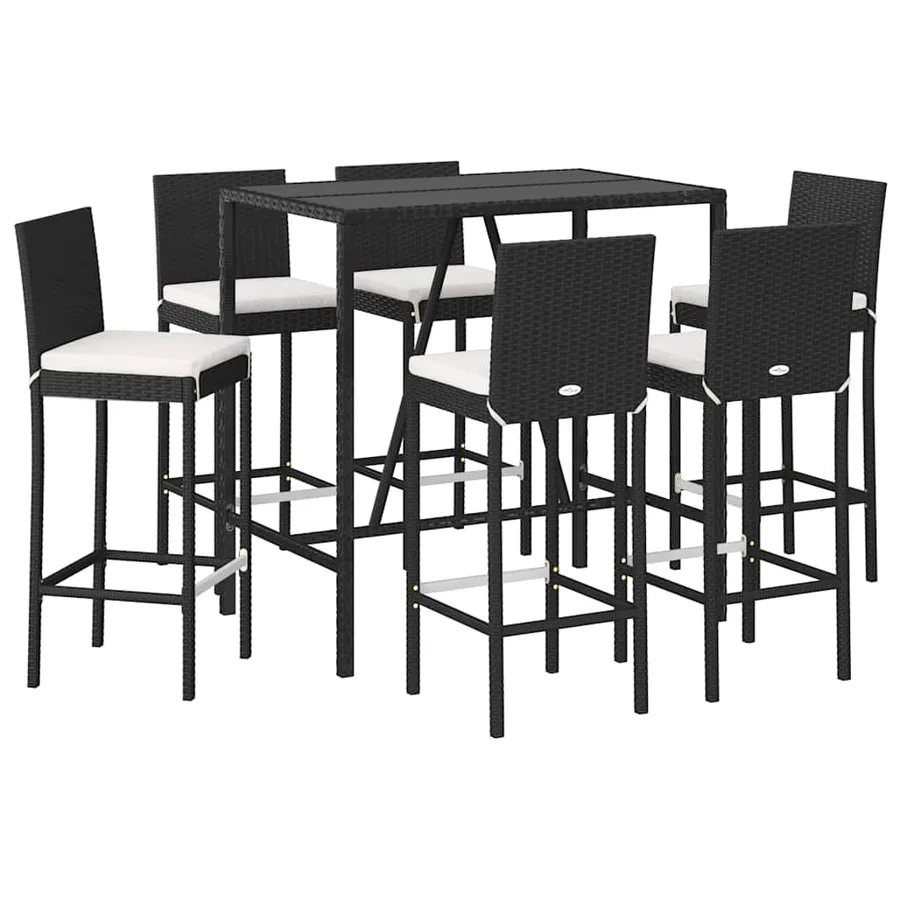 Ensemble de bar de jardin 7 pcs avec coussins noir poly rotin - 3
