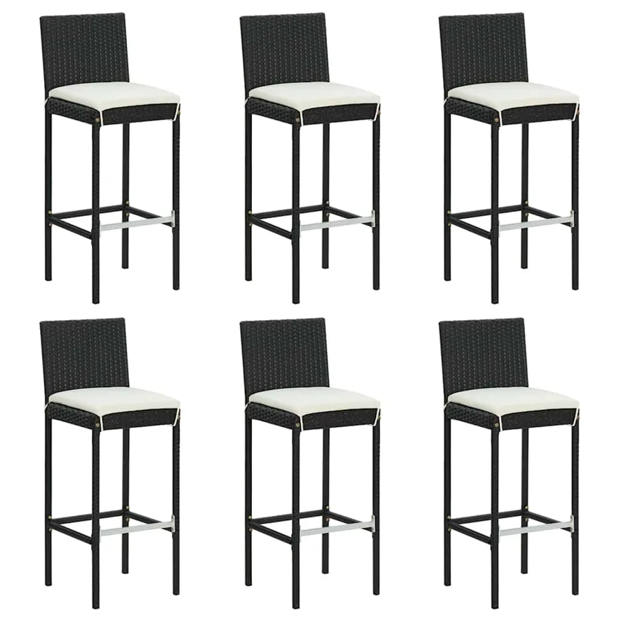 Ensemble de bar de jardin 7 pcs avec coussins noir poly rotin - 4
