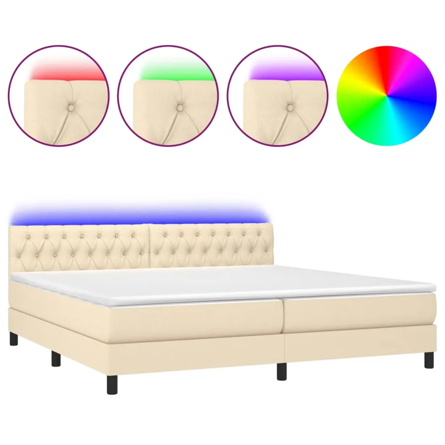 Sommier à lattes de lit et matelas et LED Crème 200x200cm Tissu - 2