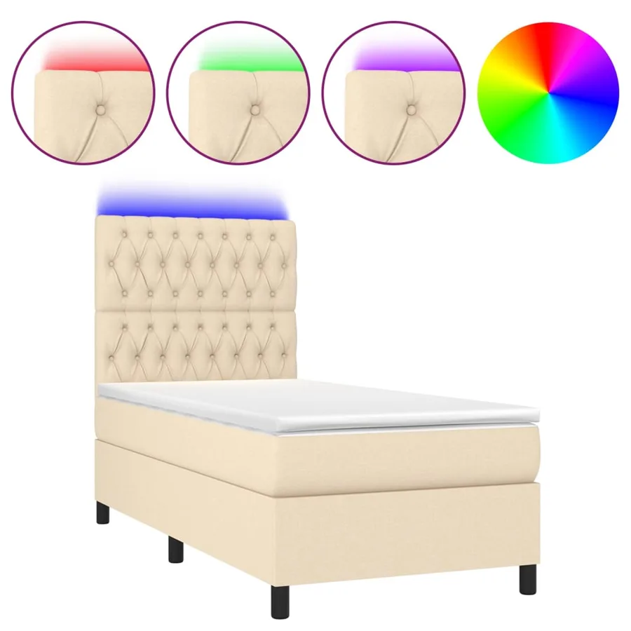 Sommier à lattes de lit avec matelas et LED Crème 100x200 cm - 2