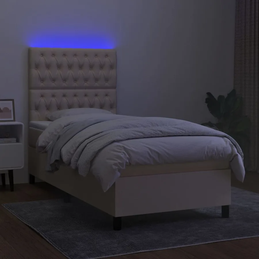 Sommier à lattes de lit avec matelas et LED Crème 100x200 cm - 4