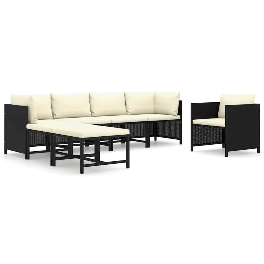 Salon de jardin 7 pcs avec coussins Résine tressée Noir - 2