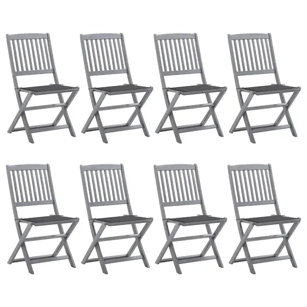 Chaises pliables d'extérieur lot de 8 et coussins Bois d'acacia