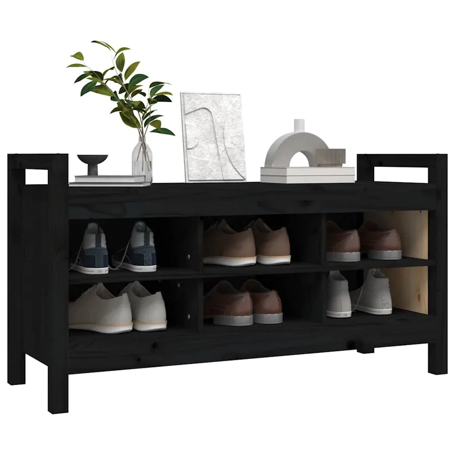 Banc d'entrée Noir 110x40x60 cm Bois de pin massif - 6