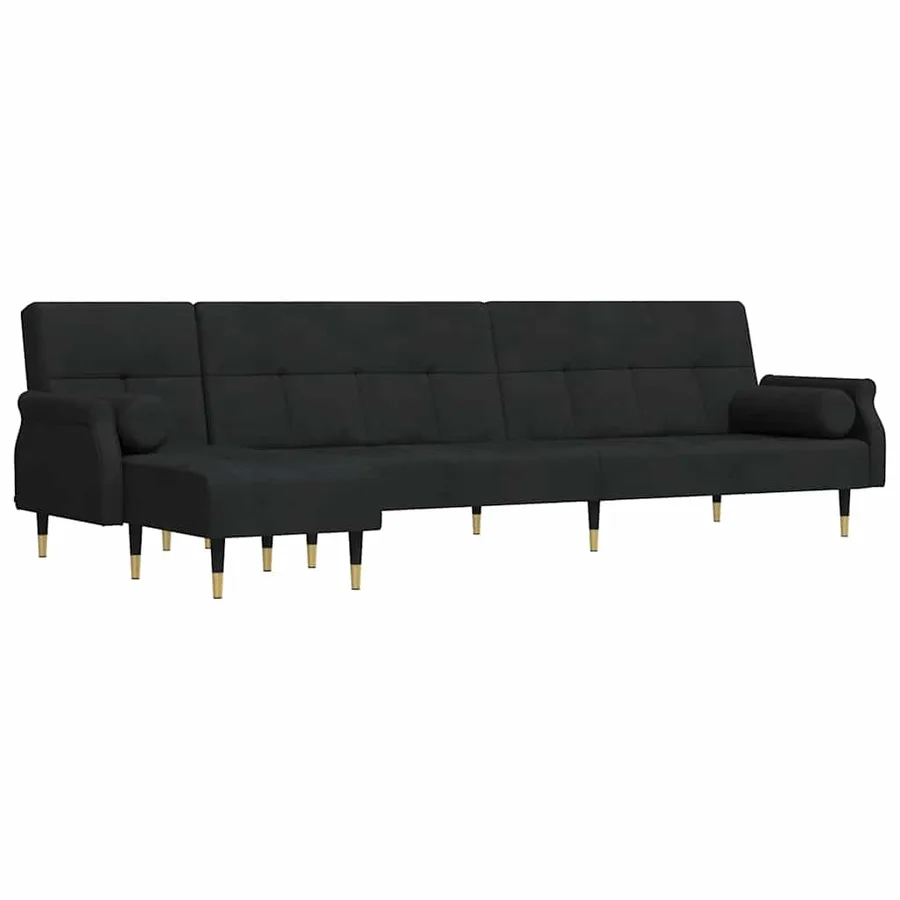 Canapé-lit en forme de L noir 271x140x70 cm velours - 2
