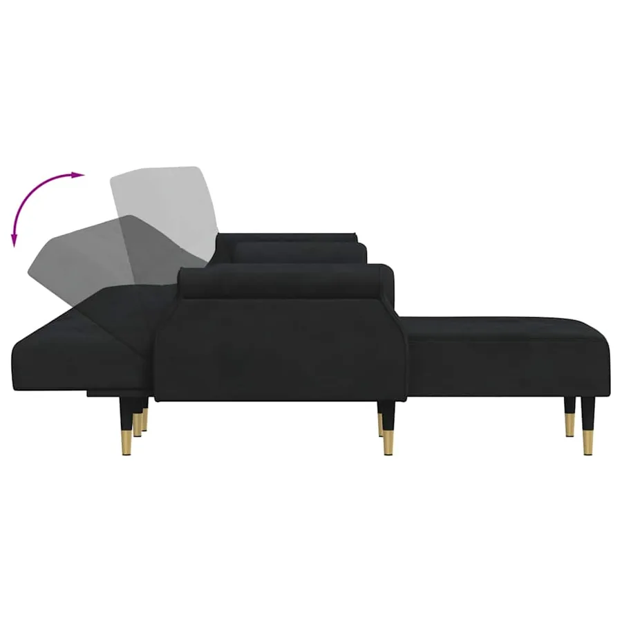 Canapé-lit en forme de L noir 271x140x70 cm velours - 6