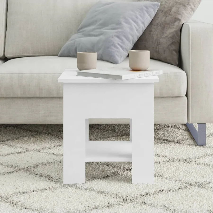 Table basse Blanc 40x40x42 cm Bois d'ingénierie - 3