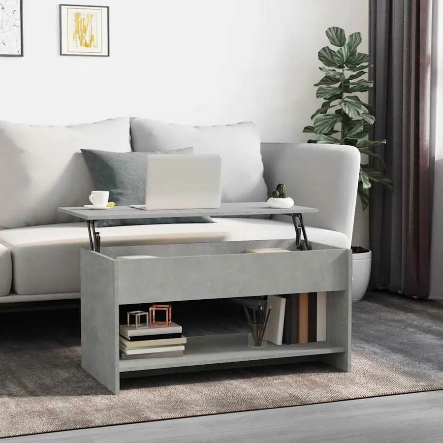 Table basse gris béton 102x50x52,5 cm bois d'ingénierie