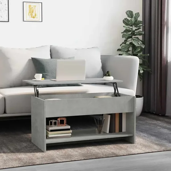 Table basse gris béton 102x50x52,5 cm bois d'ingénierie