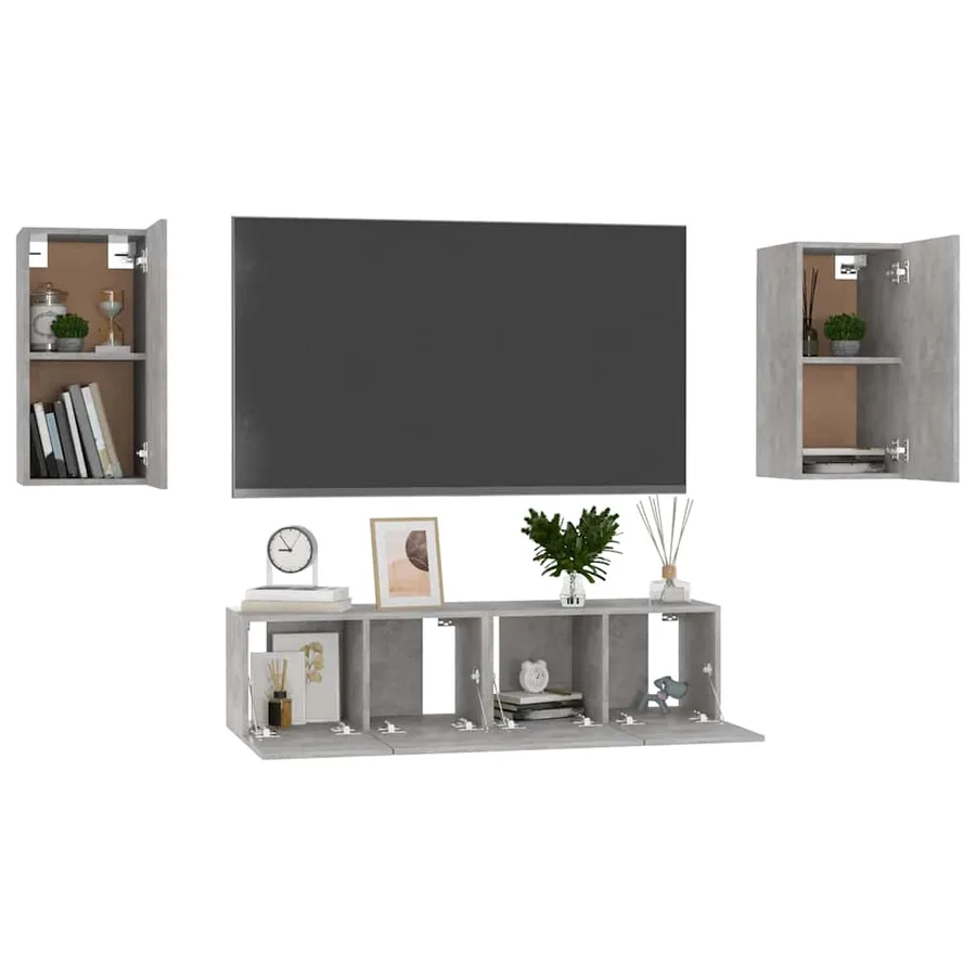 Ensemble de meubles TV 4 pcs Gris béton Bois d'ingénierie - 3