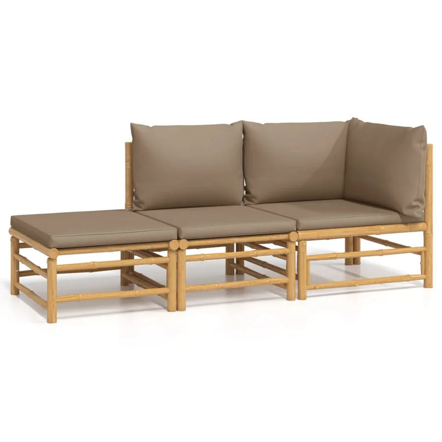 Salon de jardin 3 pcs avec coussins taupe bambou - 2