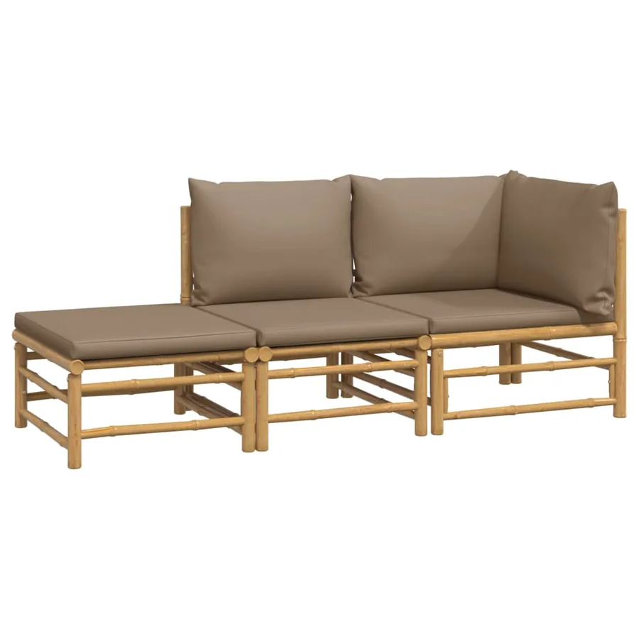 Salon de jardin 3 pcs avec coussins taupe bambou - 3