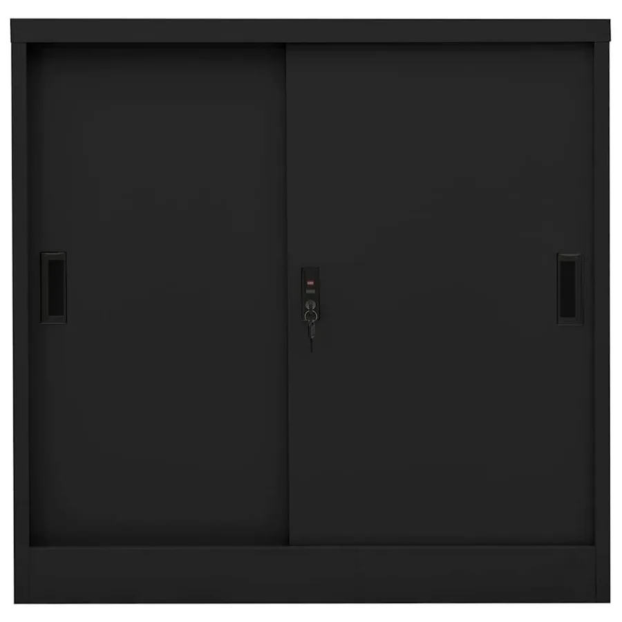 Armoire de bureau avec porte coulissante Noir 90x40x90 cm Acier - 2