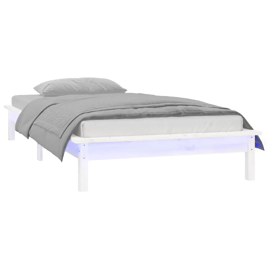 Cadre de lit à LED blanc 90x190 cm simple bois massif - 3