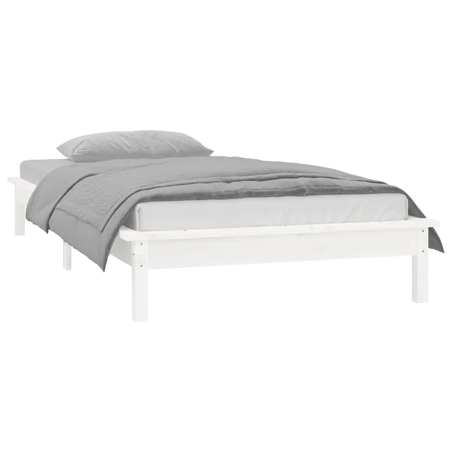 Cadre de lit à LED blanc 90x190 cm simple bois massif - 5
