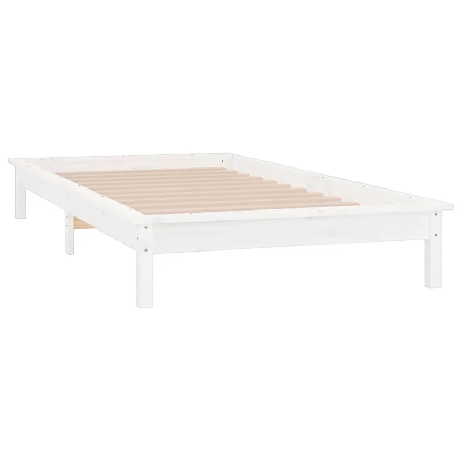 Cadre de lit à LED blanc 90x190 cm simple bois massif - 6